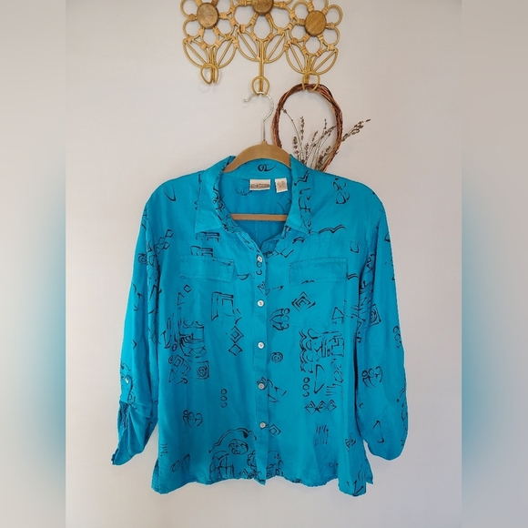 Chicos Blue Silk Printed Top - Picture 1 of 6